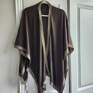 COLLECTION 18 Women's One Size Brown with Gold Trim Border Poncho